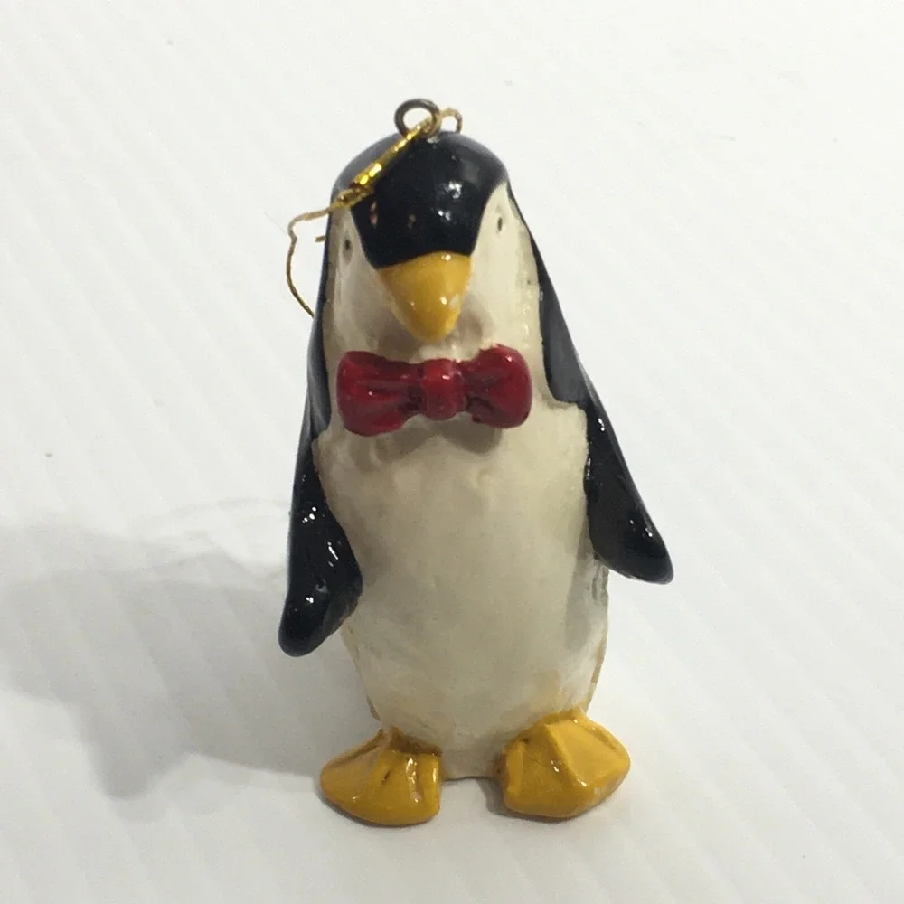 Penguin Christmas Ornament Red Bow Tie 2.5